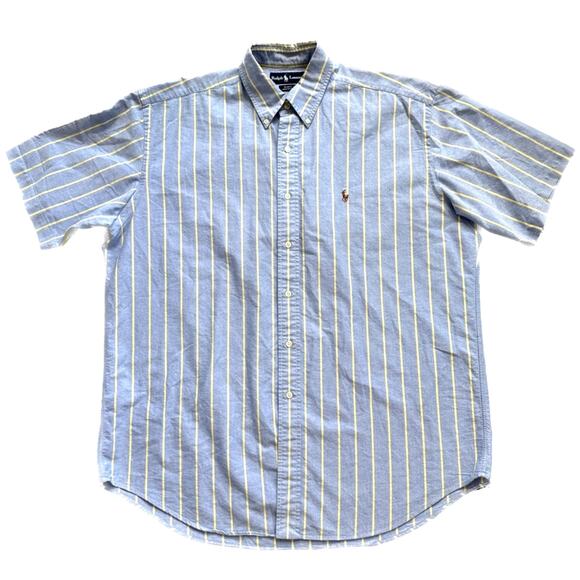 Vintage Ralph Lauren Blake Blue Striped Short Sleeve Button Down Shirt Mens L - Picture 1 of 8